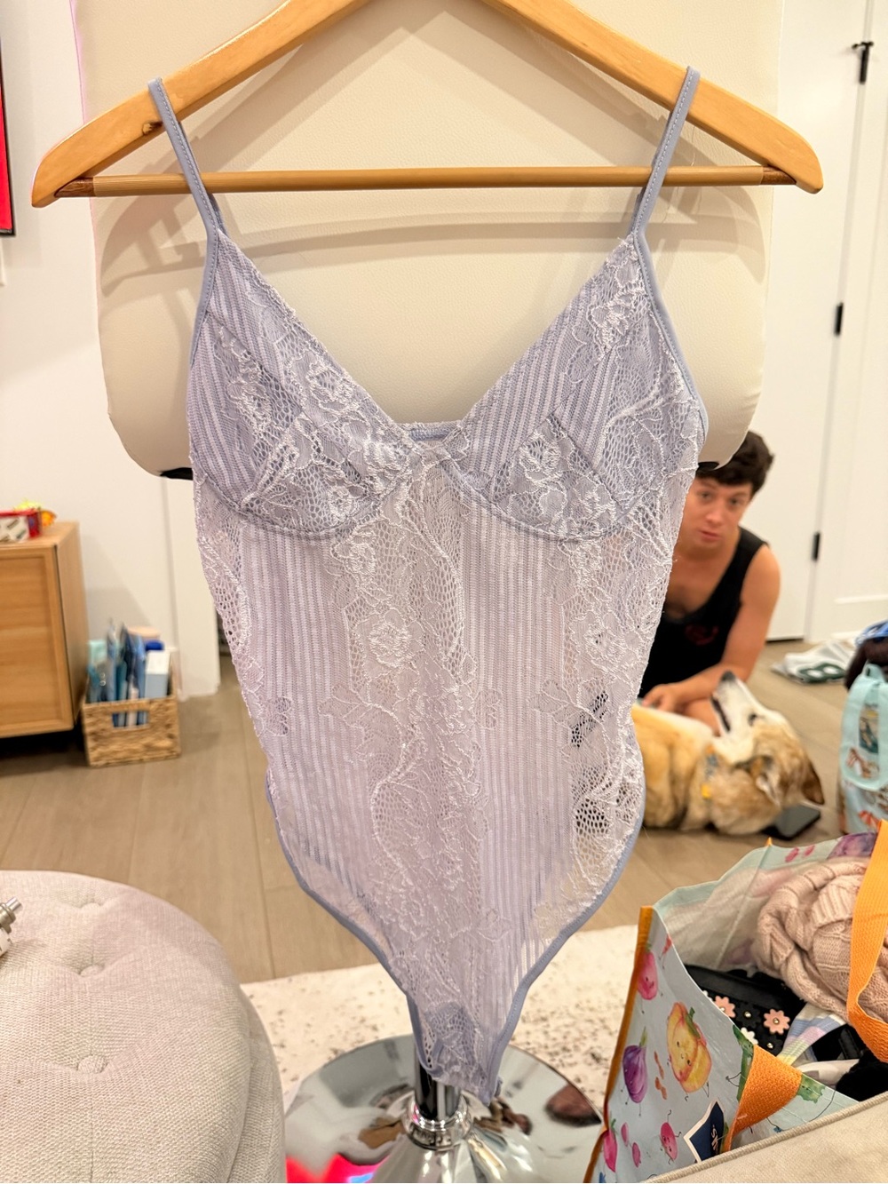 Cider Light Lavender Lace-Trim Slip Bodysuit